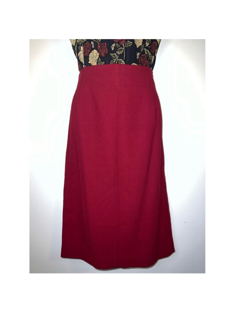 Vintage Deep Wine Red 100% Wool Knee-Midi Skirt